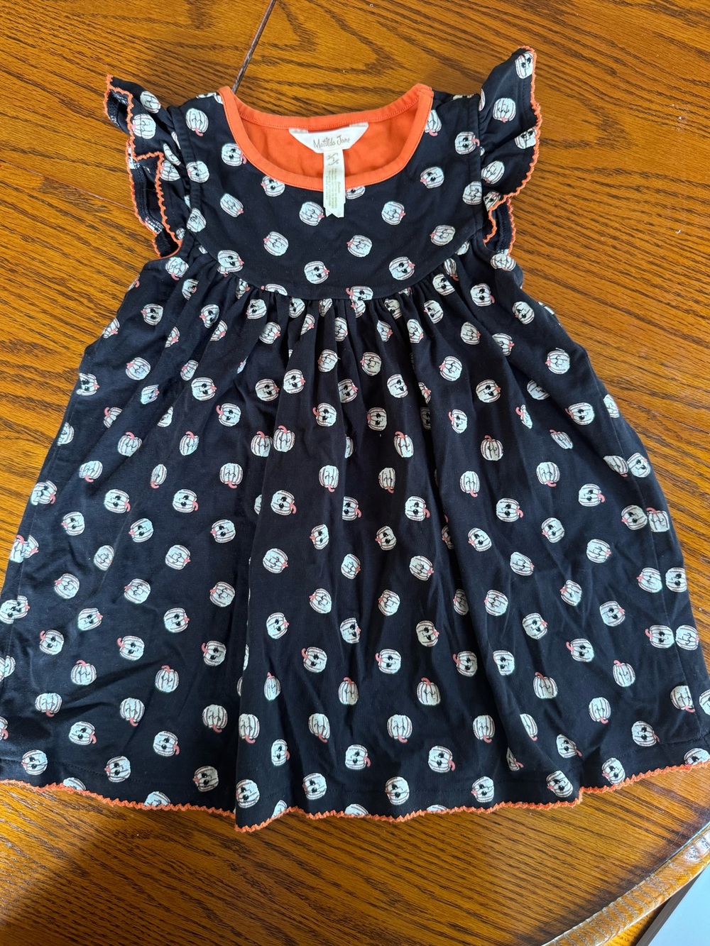 Matilda Jane Black Dress with White Pumpkin Print and Orange Trim